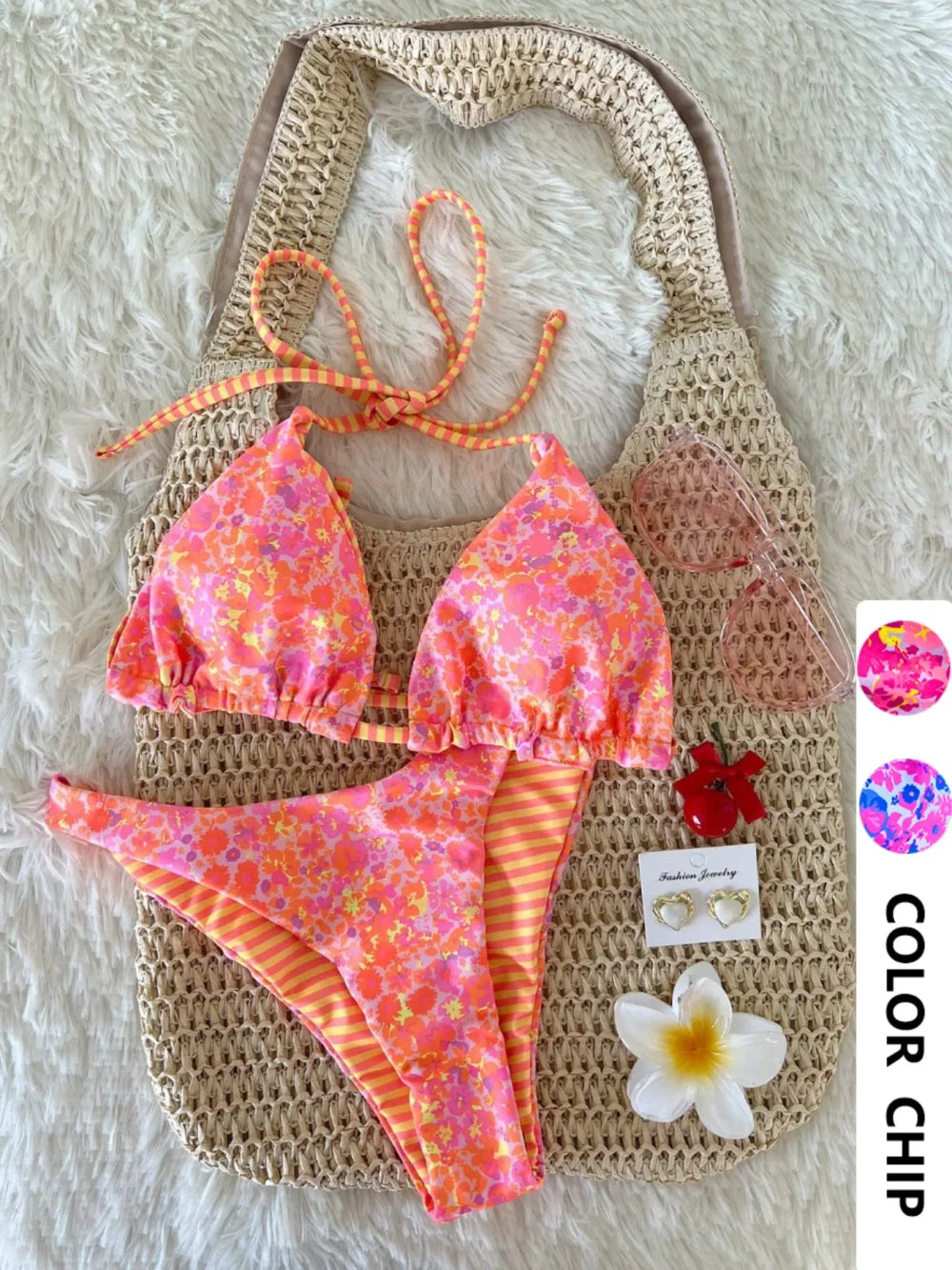 Floral Tie-Neck Bikini Set
