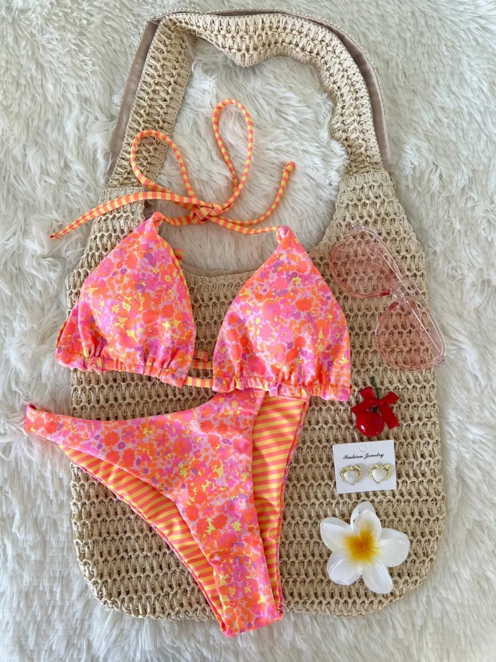 Floral Tie-Neck Bikini Set