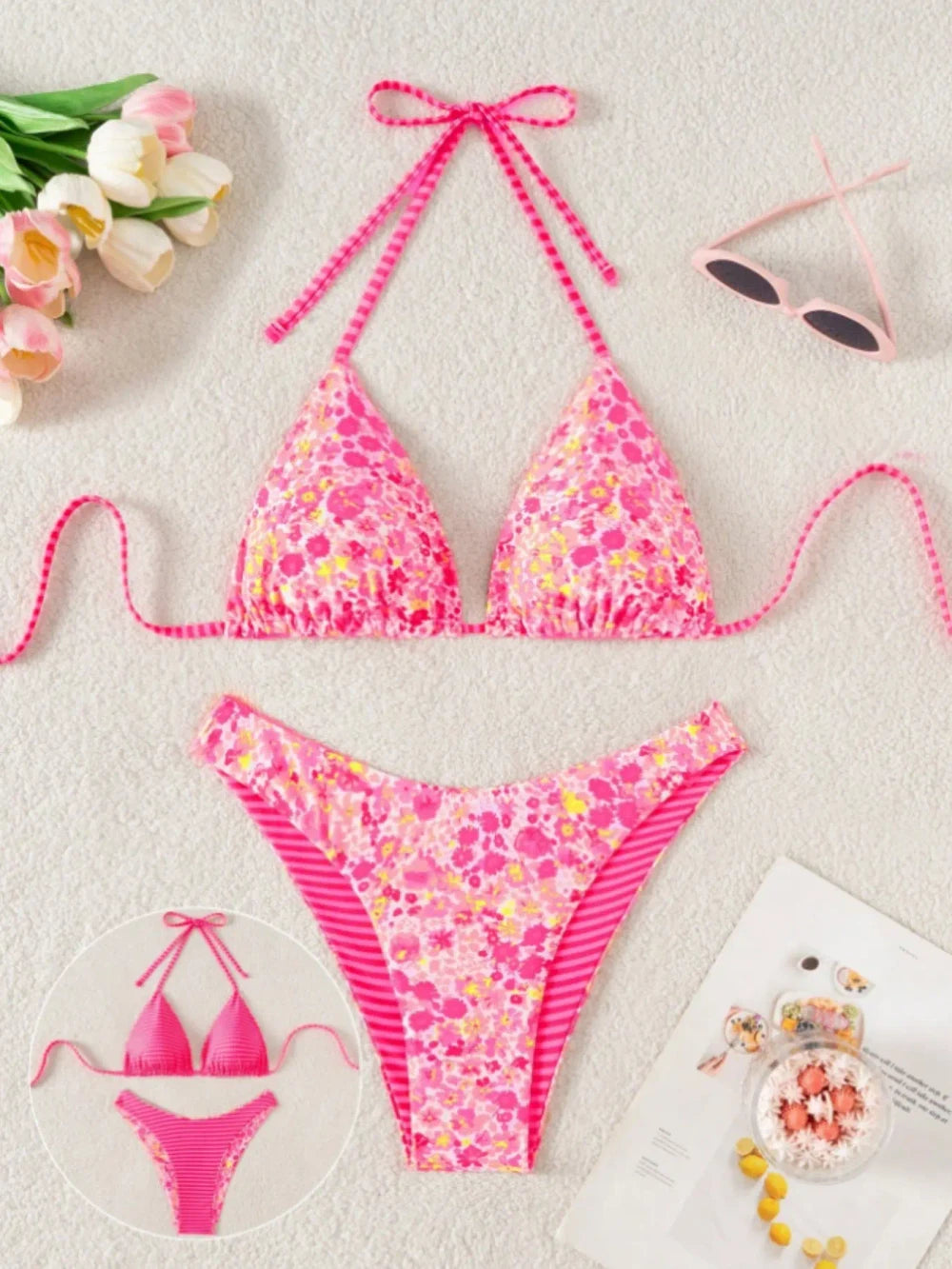Floral Tie-Neck Bikini Set