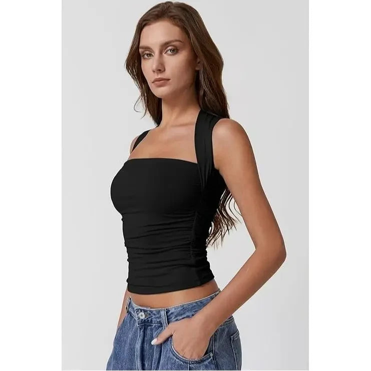 Square Neck Ruched Tank Top
