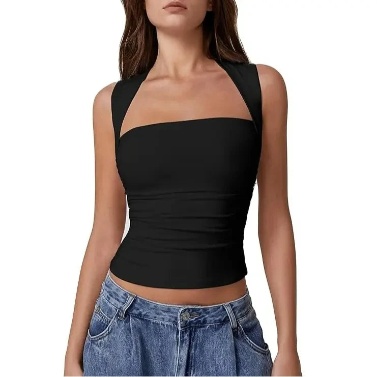 Square Neck Ruched Tank Top
